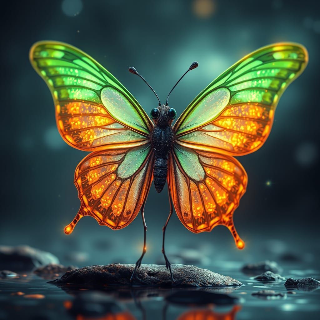 Neon orange and green butterfly