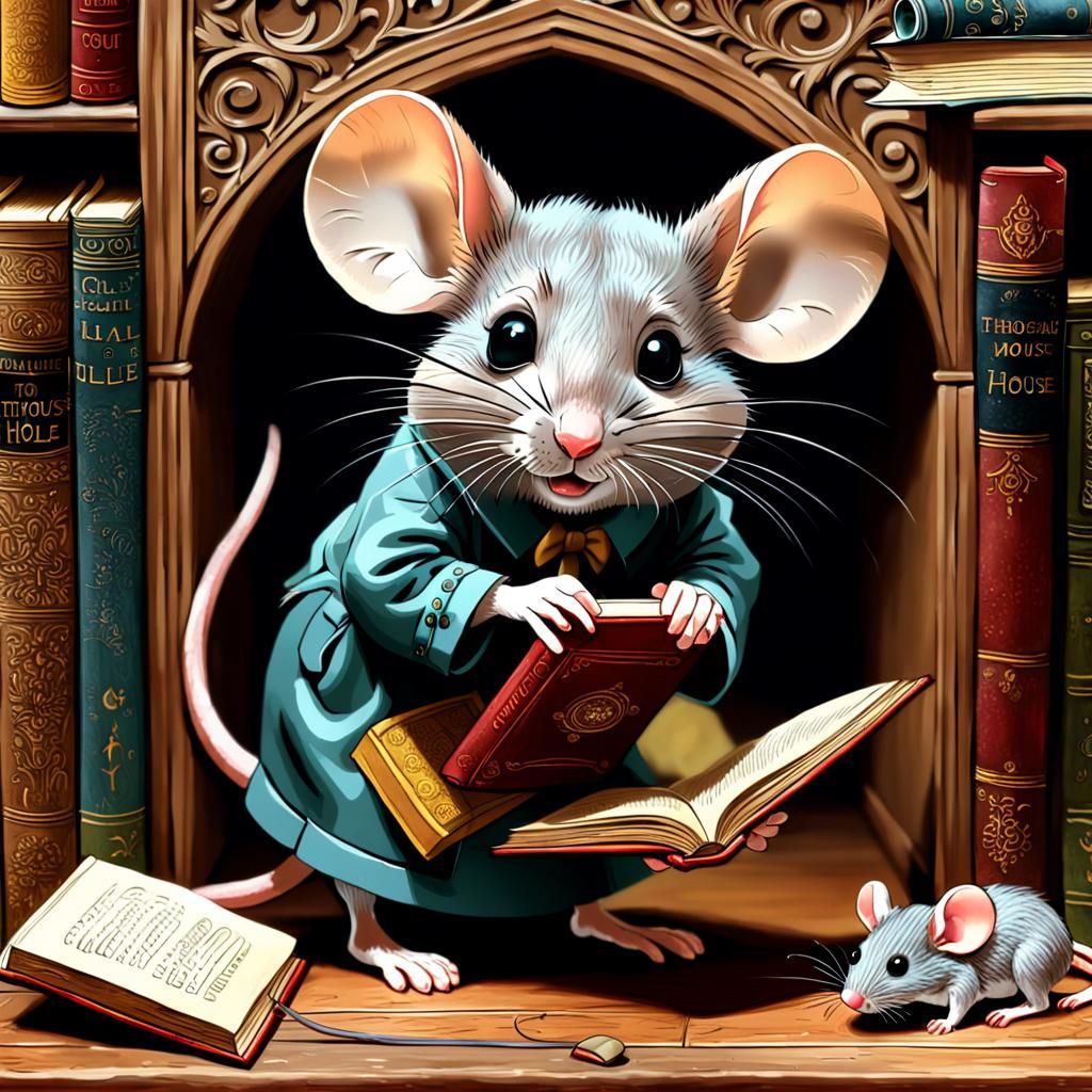Mouse Librarian Checks Out Books To Children
