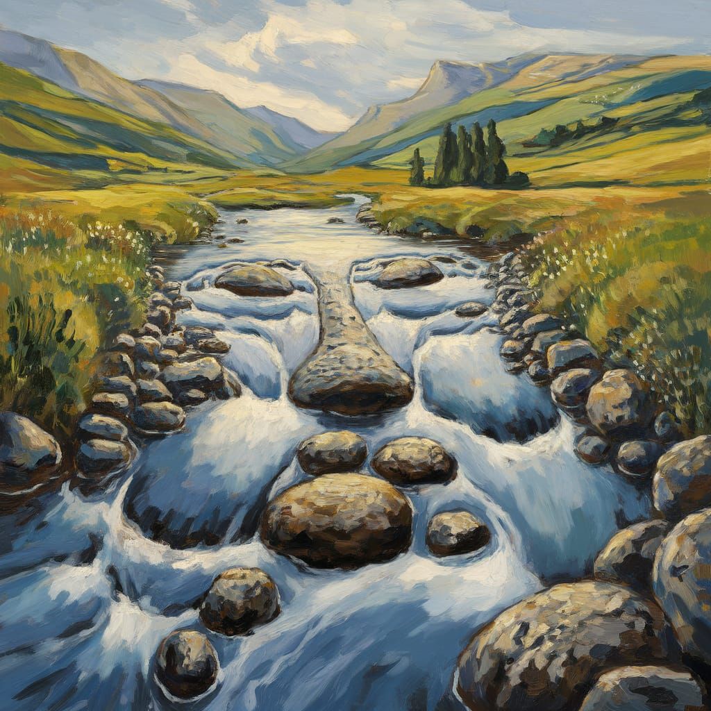 Abstract Human Face in River Landscape