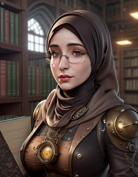 Steampunk Librarian Woman in Detailed Portrait