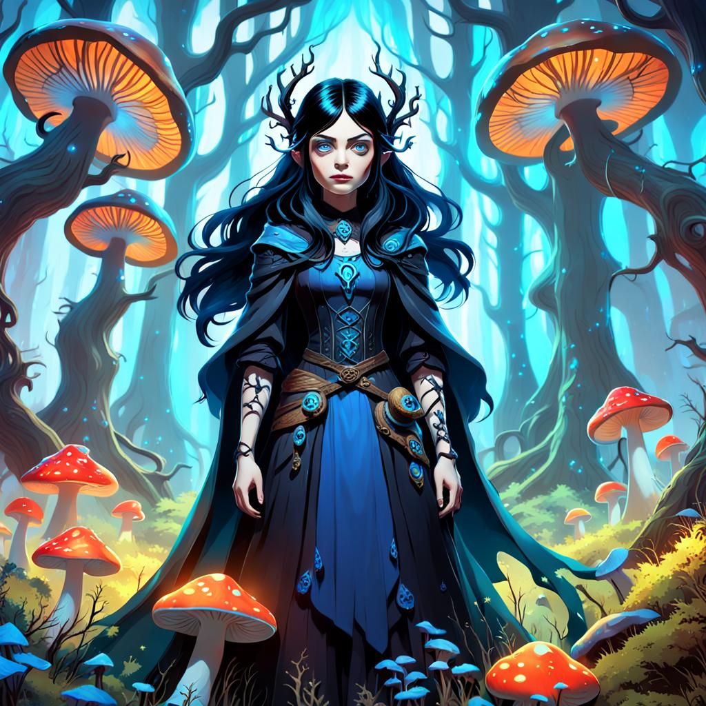 Regal Witch Princess in Mystical Forest: Digital Matte Paint...