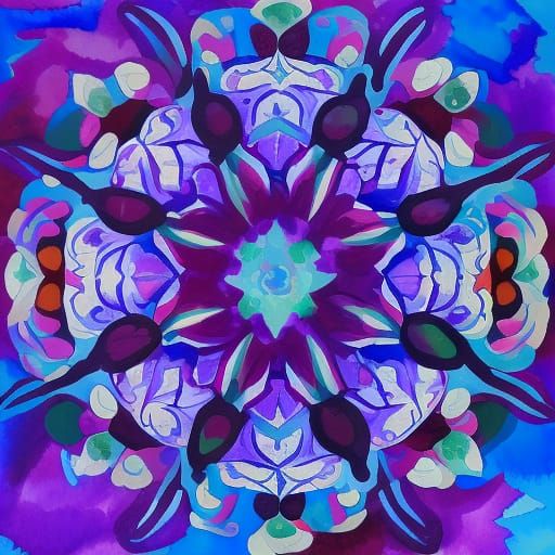 Gouache Style Flower Mandala Impressionist Masterpiece