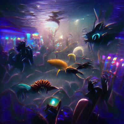 Vibrant Underwater Nightlife Scene with Coral Reefs