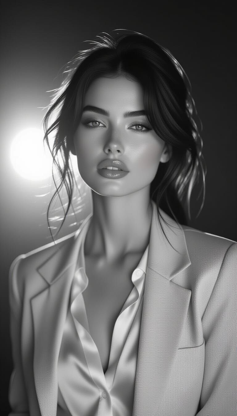 Monochrome Portrait of Woman with Dreamy Gaze