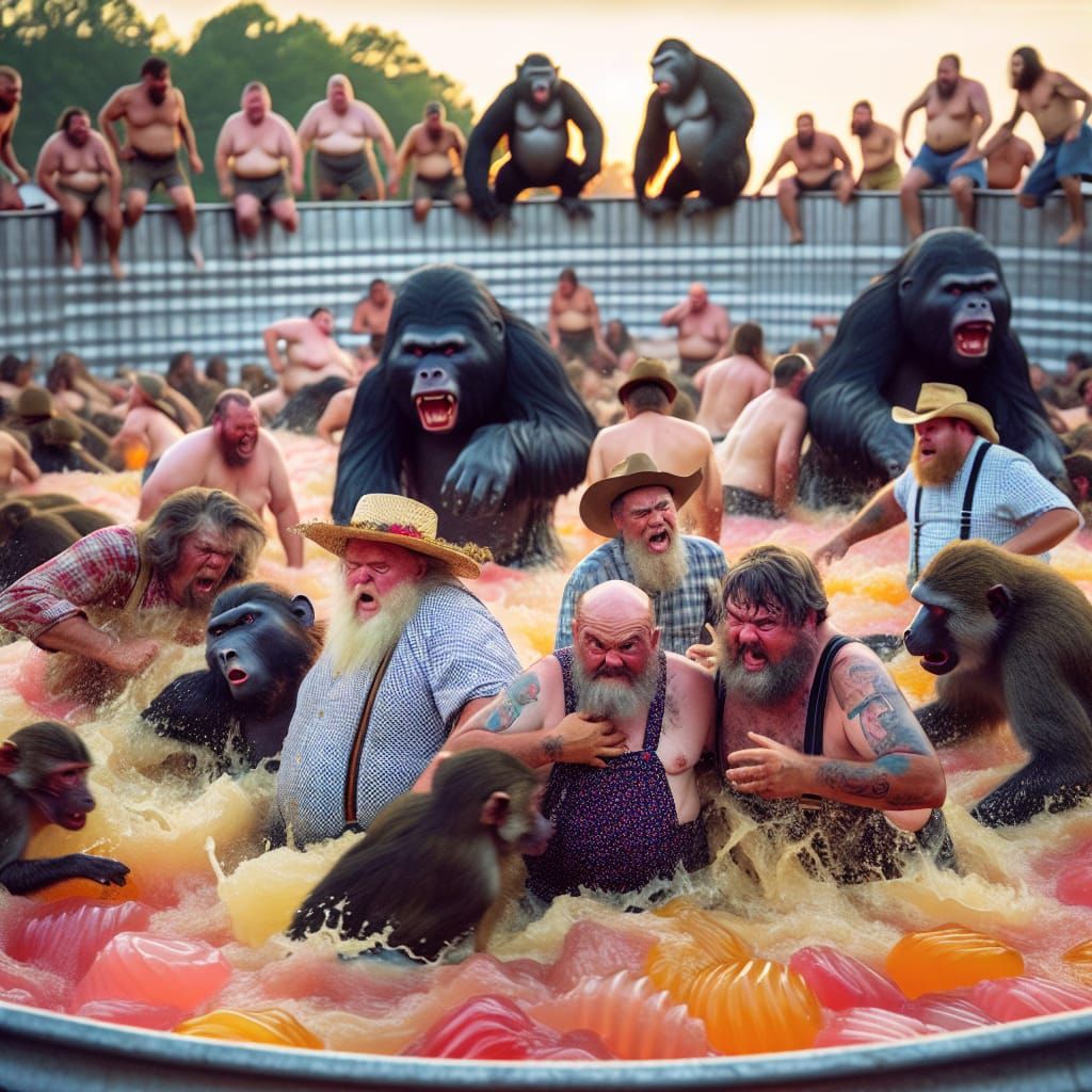 Hillbillies Wrestling Baboons in a Giant Jello Pit