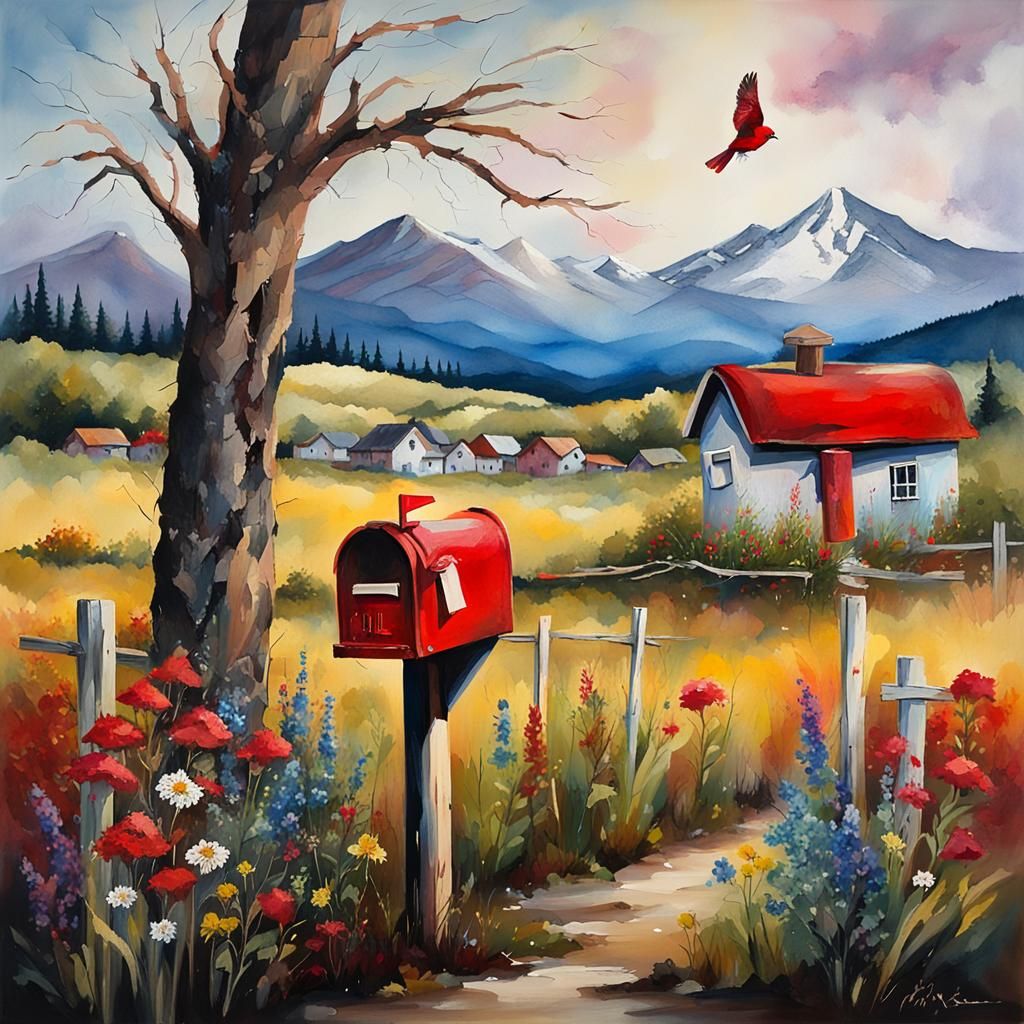 Colorful Mailbox with Bird in Candy Art Style