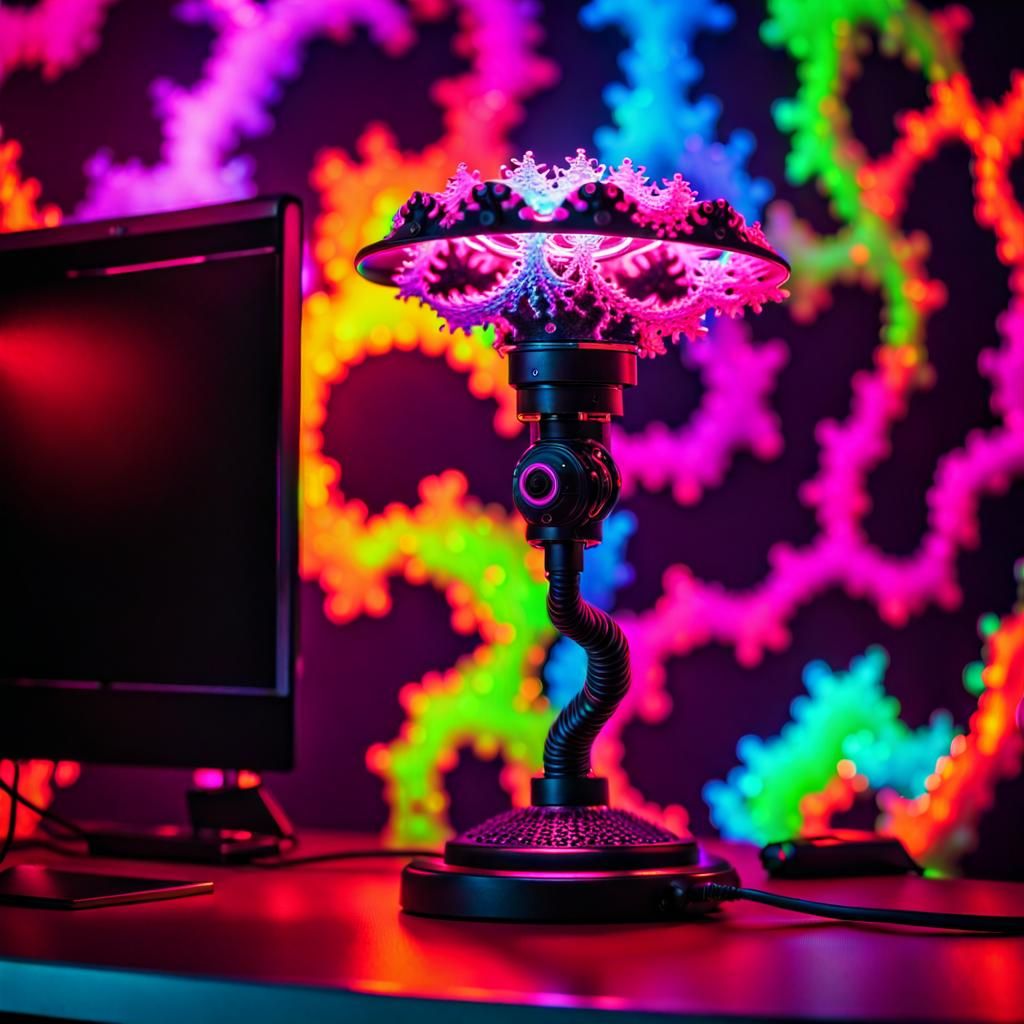 Futuristic Mandelbrot Fractal Desk Lamp in Cyberpunk Style