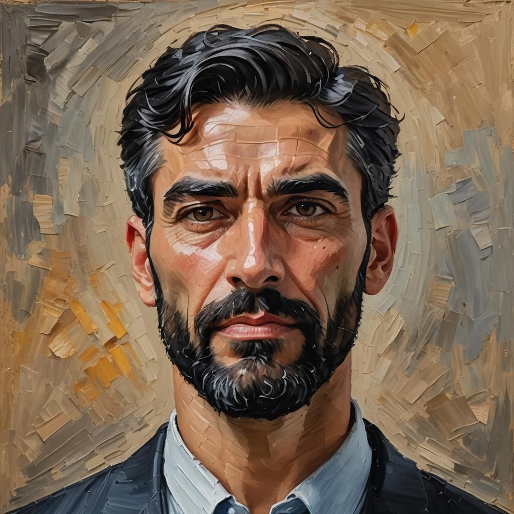 Handsome Professor Portrait in Impressionist Gouache Style