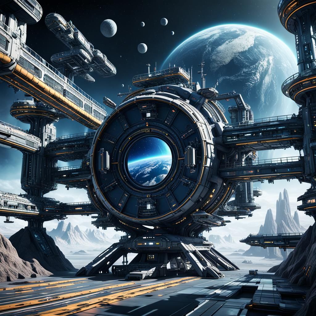 Futuristic Space Station in Detailed Matte Painting
