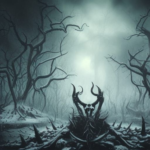 Lovecraftian Dark Forest of Bones and Skulls