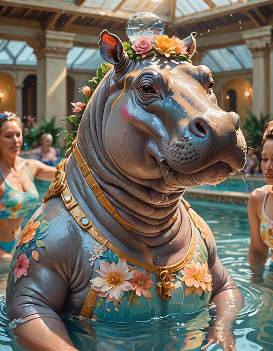 Hippo Water Aerobics as Renaissance Portrait