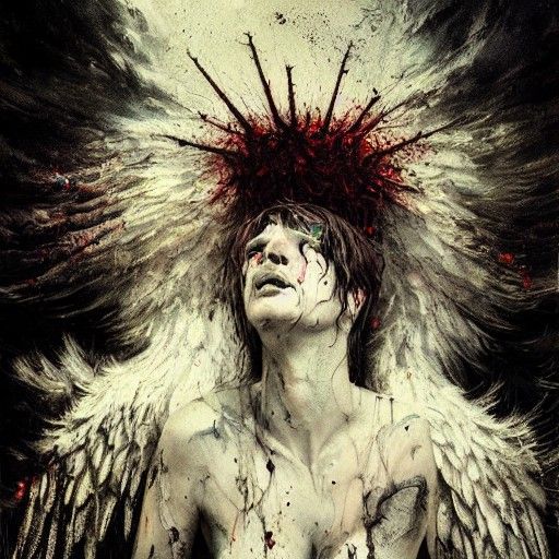 Angel of Despair in Horror Splatter Paint Style