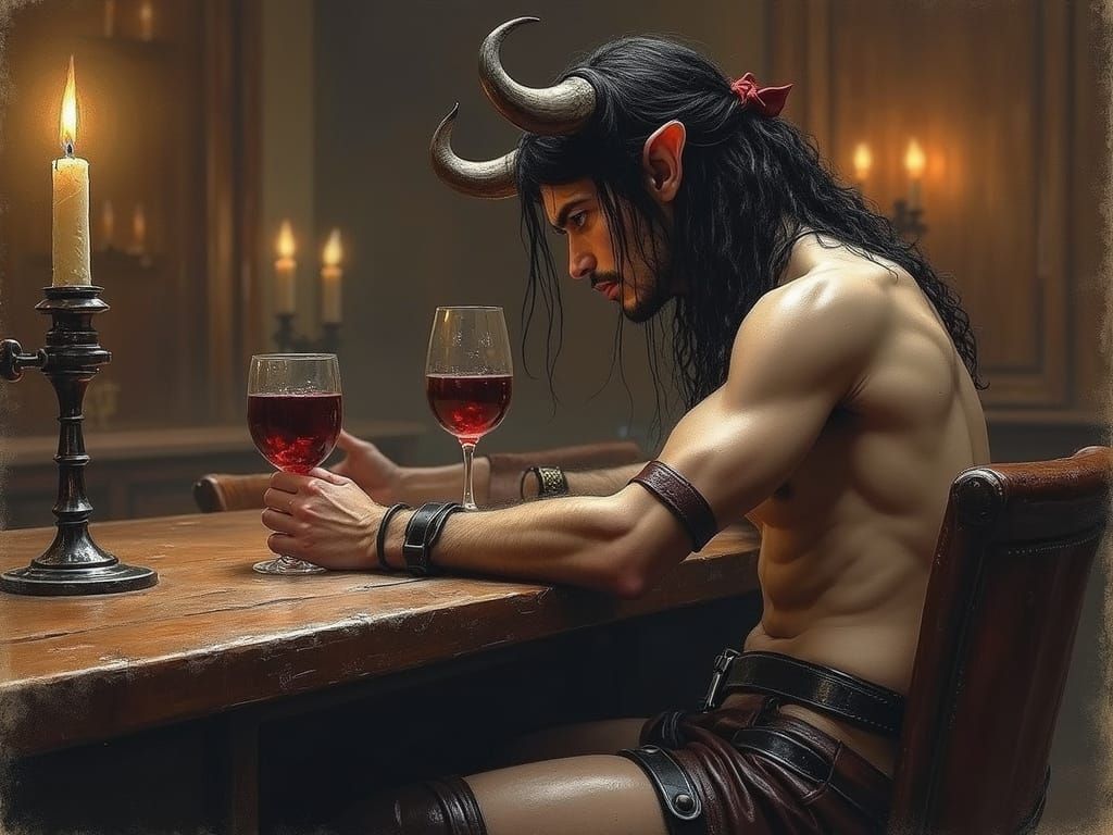 Seductive Incubus at Bar, Charcoal Drawing Style