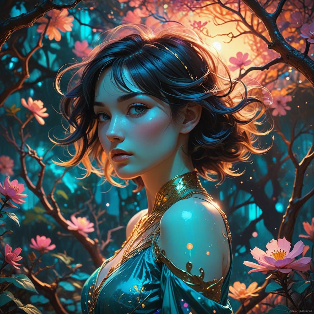 Ancient Aethorian Tree in Dreamlike Landscape, Glowing with...