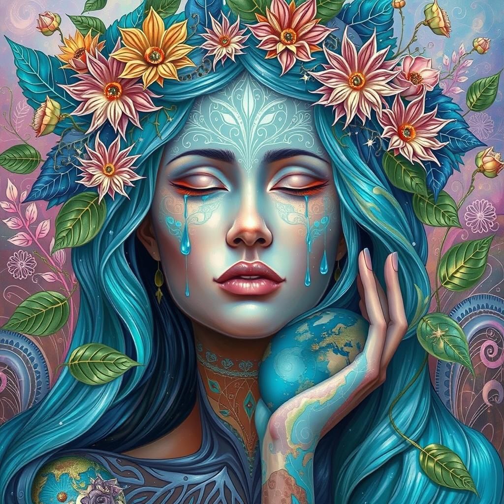 Mother Earth Goddess Mourns in Biomechanical Style