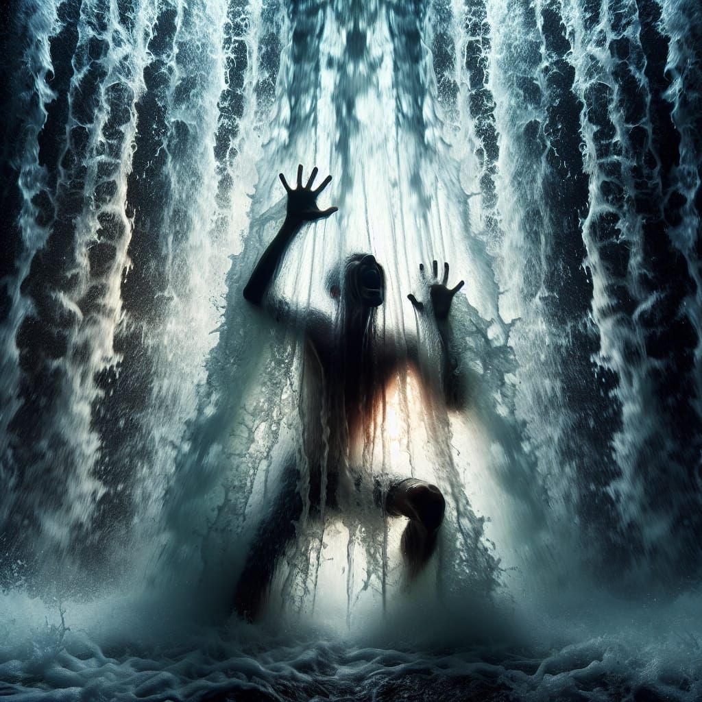 Man Trapped Behind Waterfall Silhouette