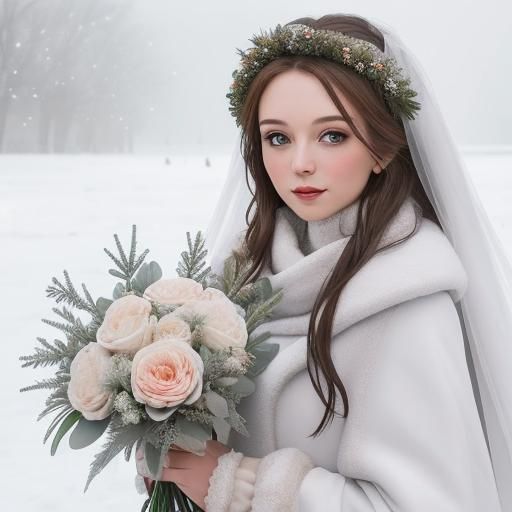 Elegant Winter Bride with Floral Bouquet