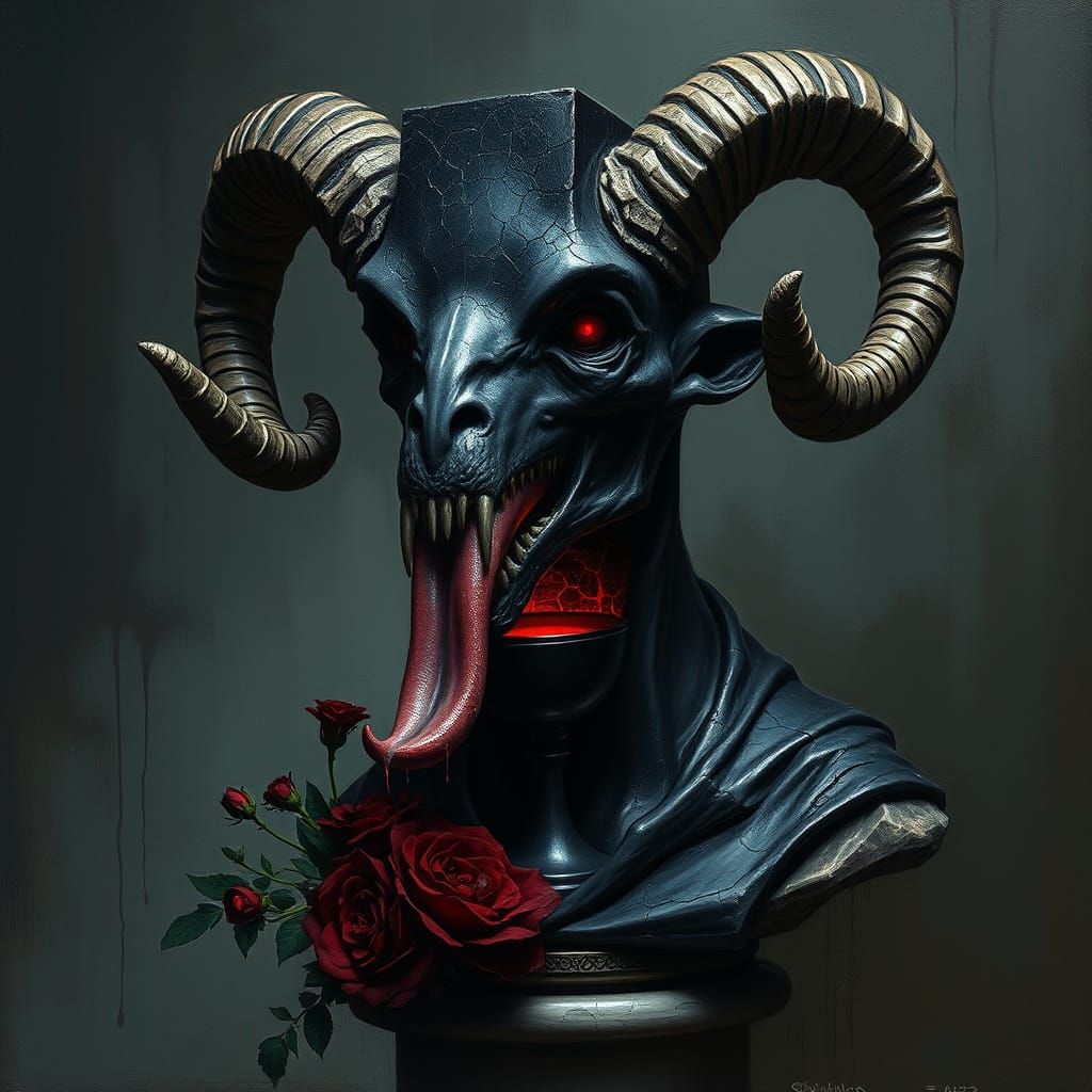 Surreal Gothic Bust with Dripping Tongue