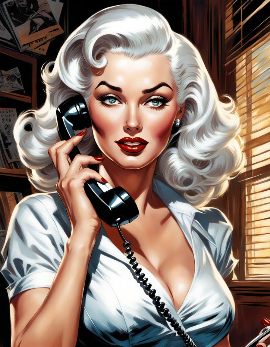 1950s Pinup Girl on the Phone in Comic Book Style