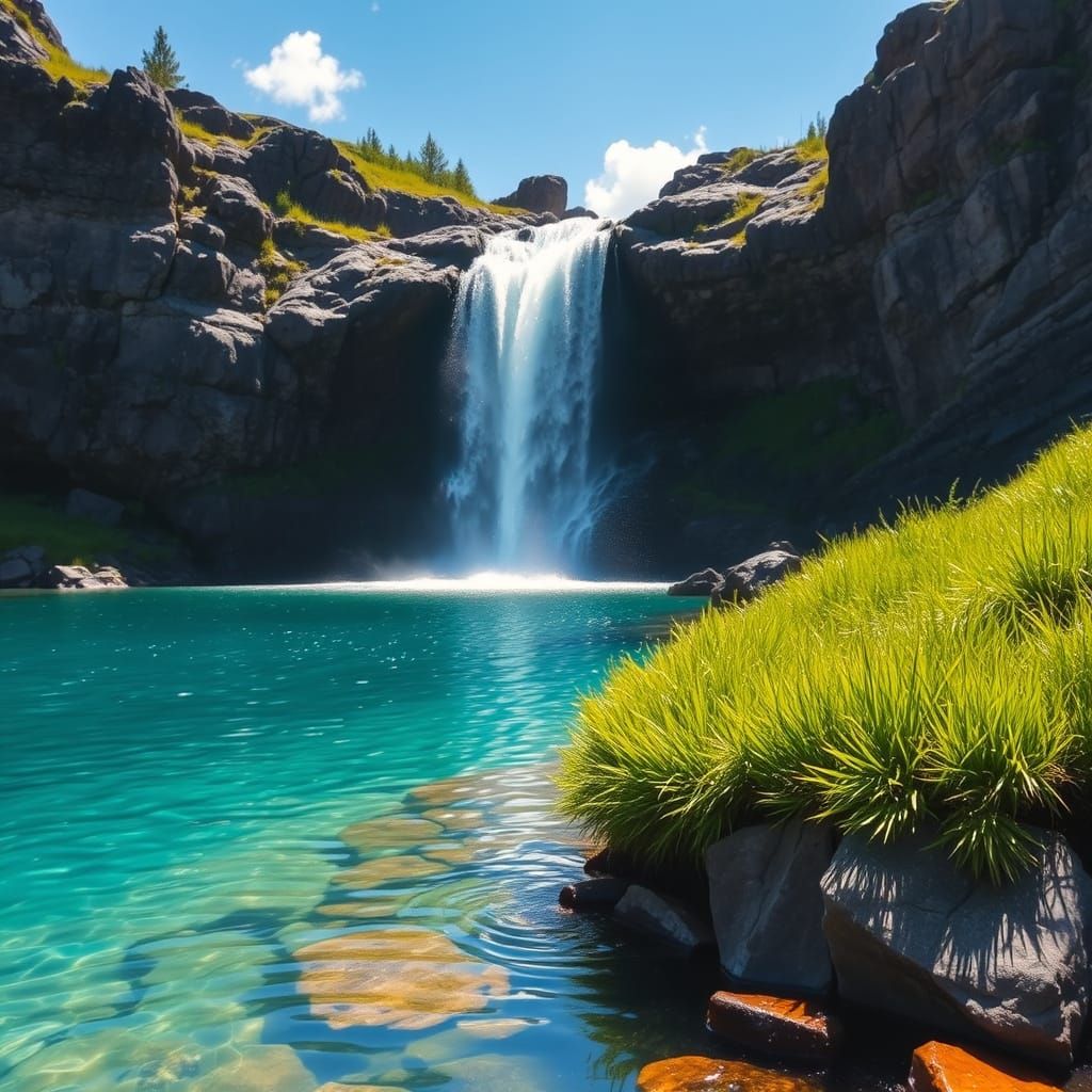 Serene Waterfall Landscape in Romantic Style