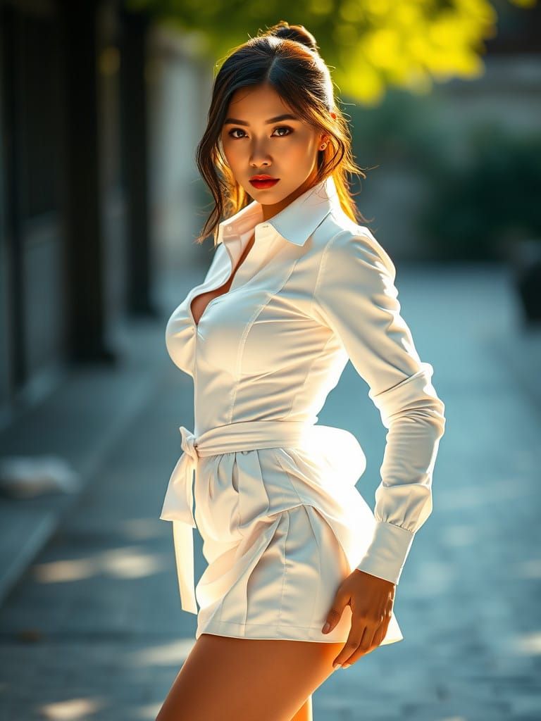 Elegant Vietnamese Beauty in Fitted Maid Outfit