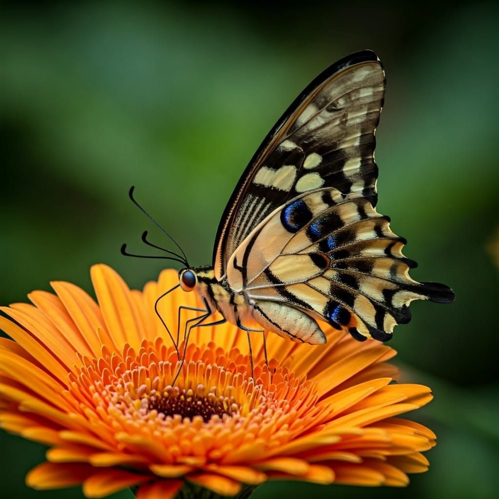 Majestic Papilio machaon on Vibrant Gerbera