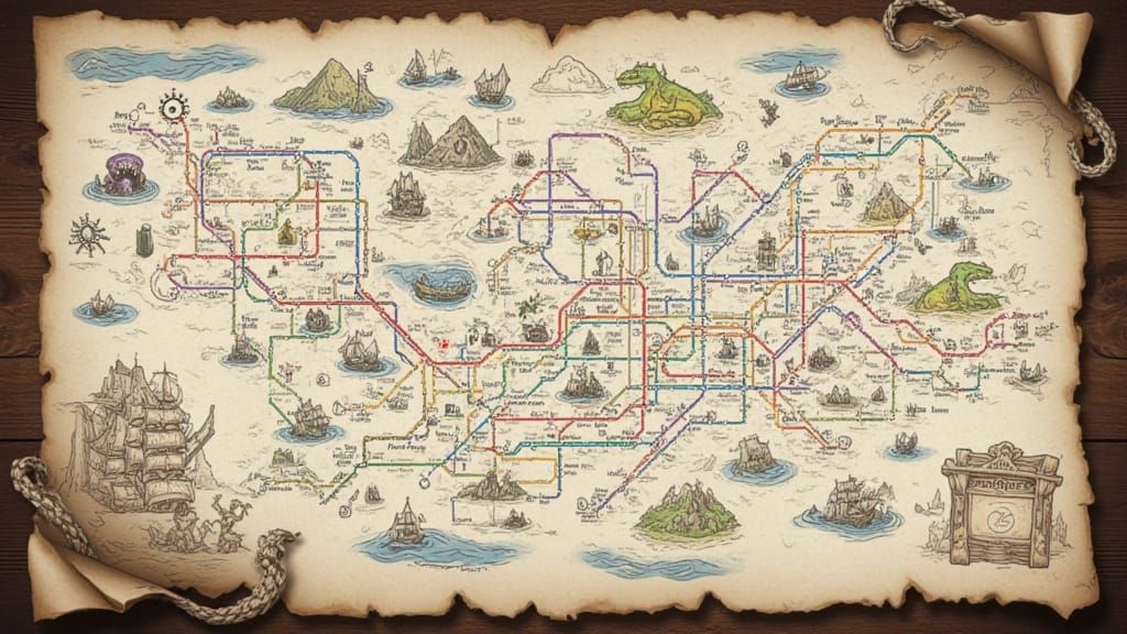 Pirate Treasure Map Metro System with Monsters