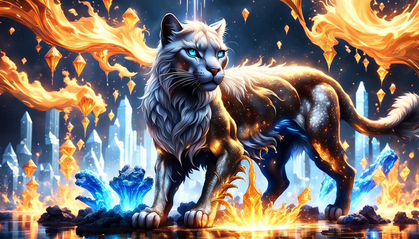 Crystal Puma in Fire Fountain Landscape