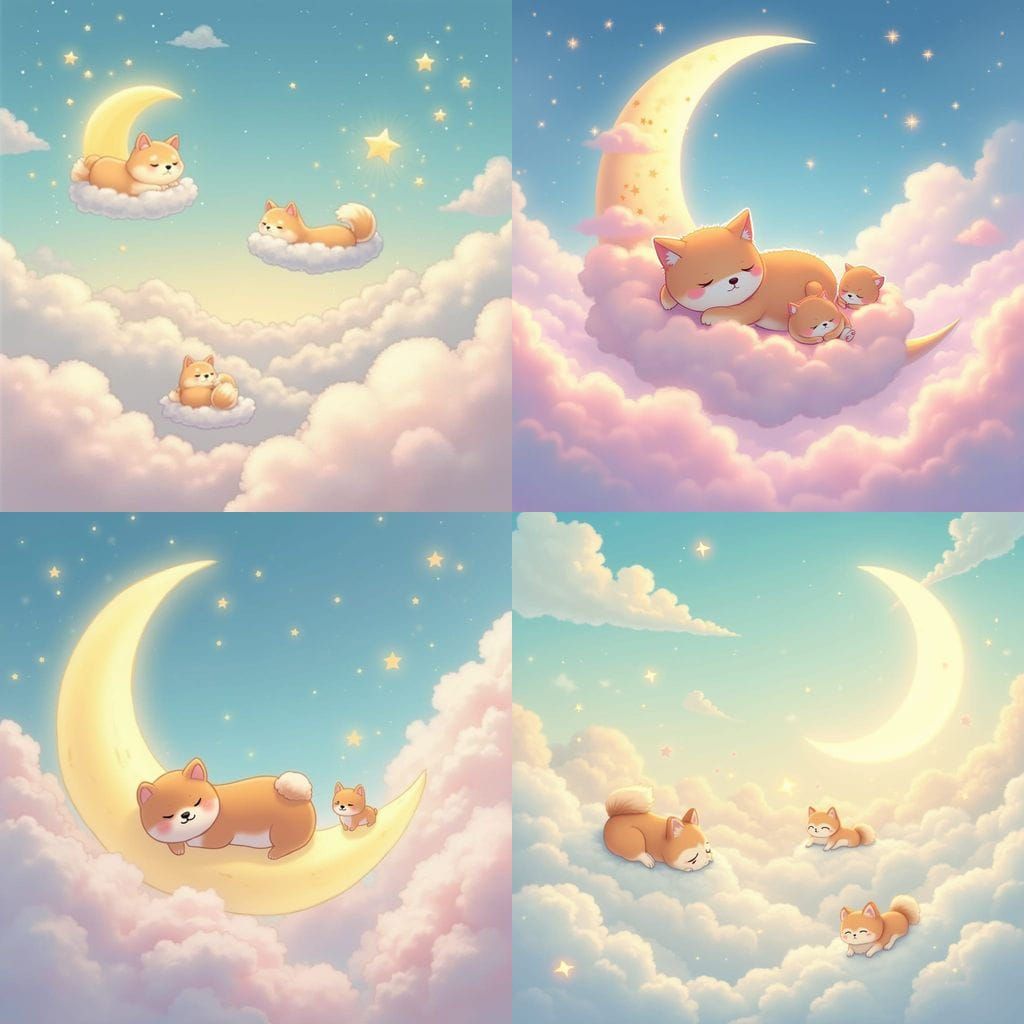 Cute Animals on Cotton Candy Clouds Under a Ghibli Sky