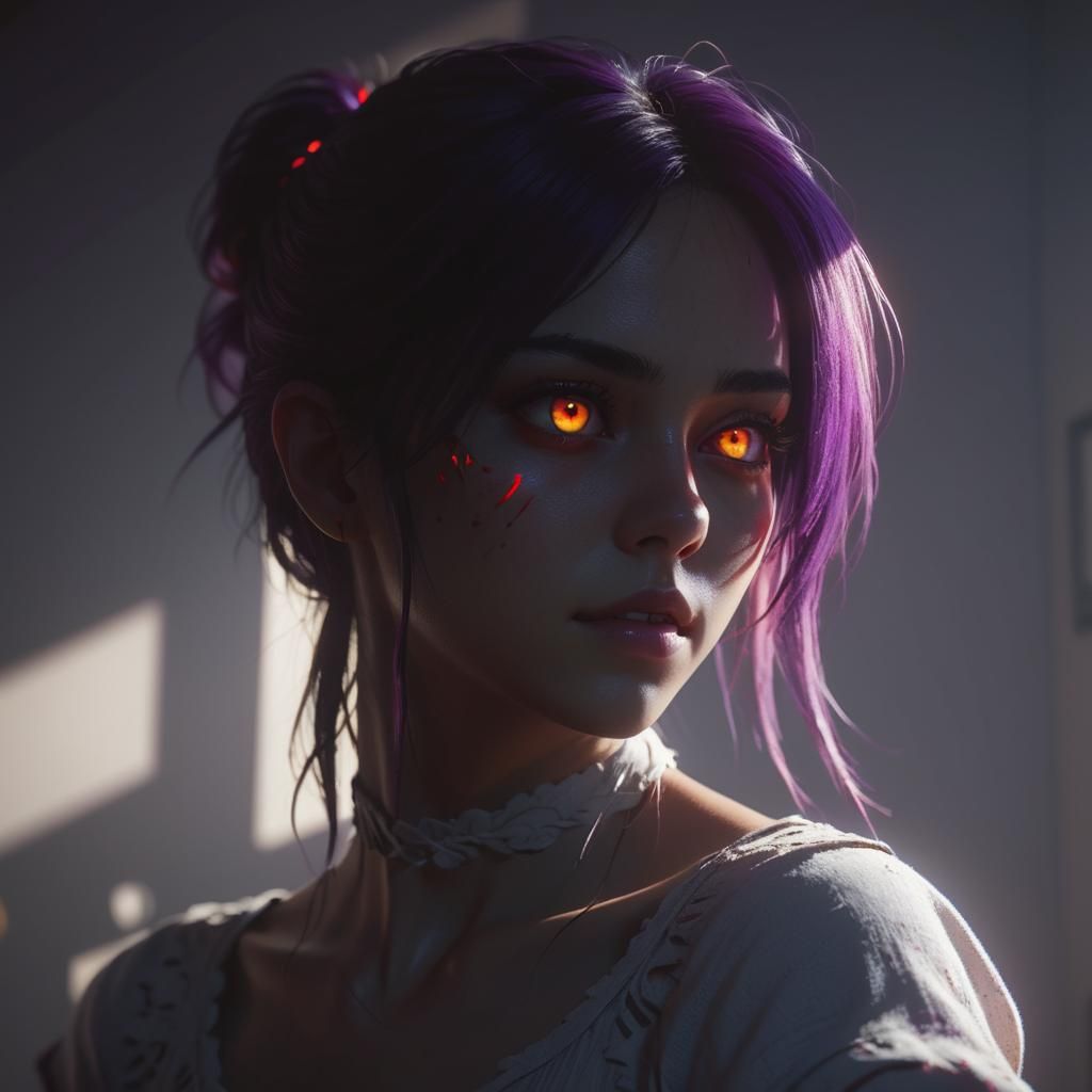 Dark Fantasy Girl Senses Shadowy Figure in Bedroom