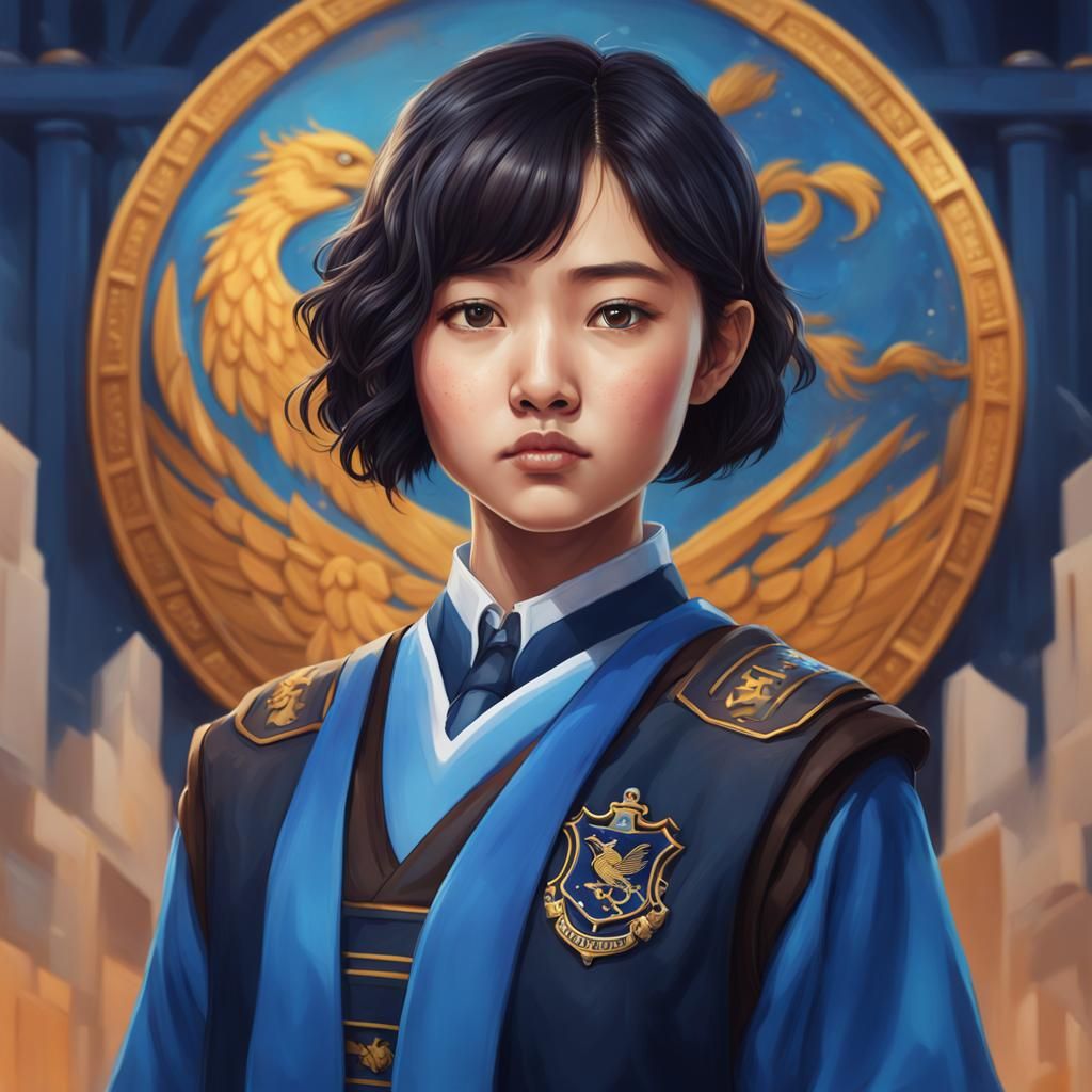 Chinese Girl in Ravenclaw Uniform: Hyperrealistic Portrait