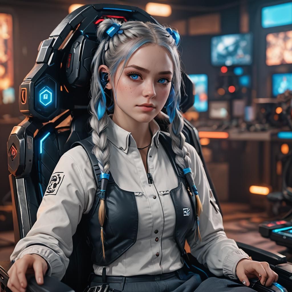 Gen Z Gamer Girl in Alternative Style, Detailed Digital Art