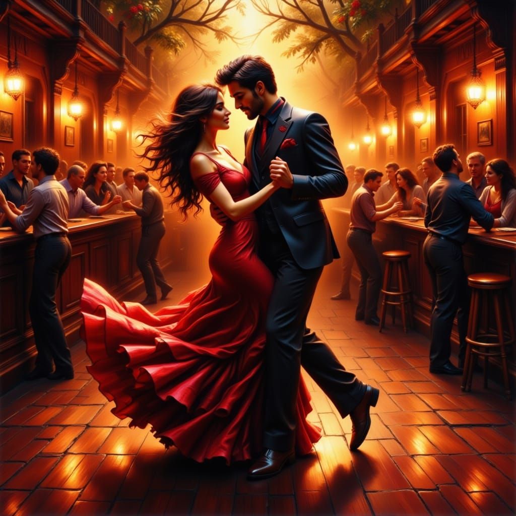 Passionate Tango Dance in Golden Bar Light