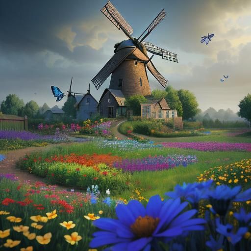 Bees and Butterflies in a Flower Garden