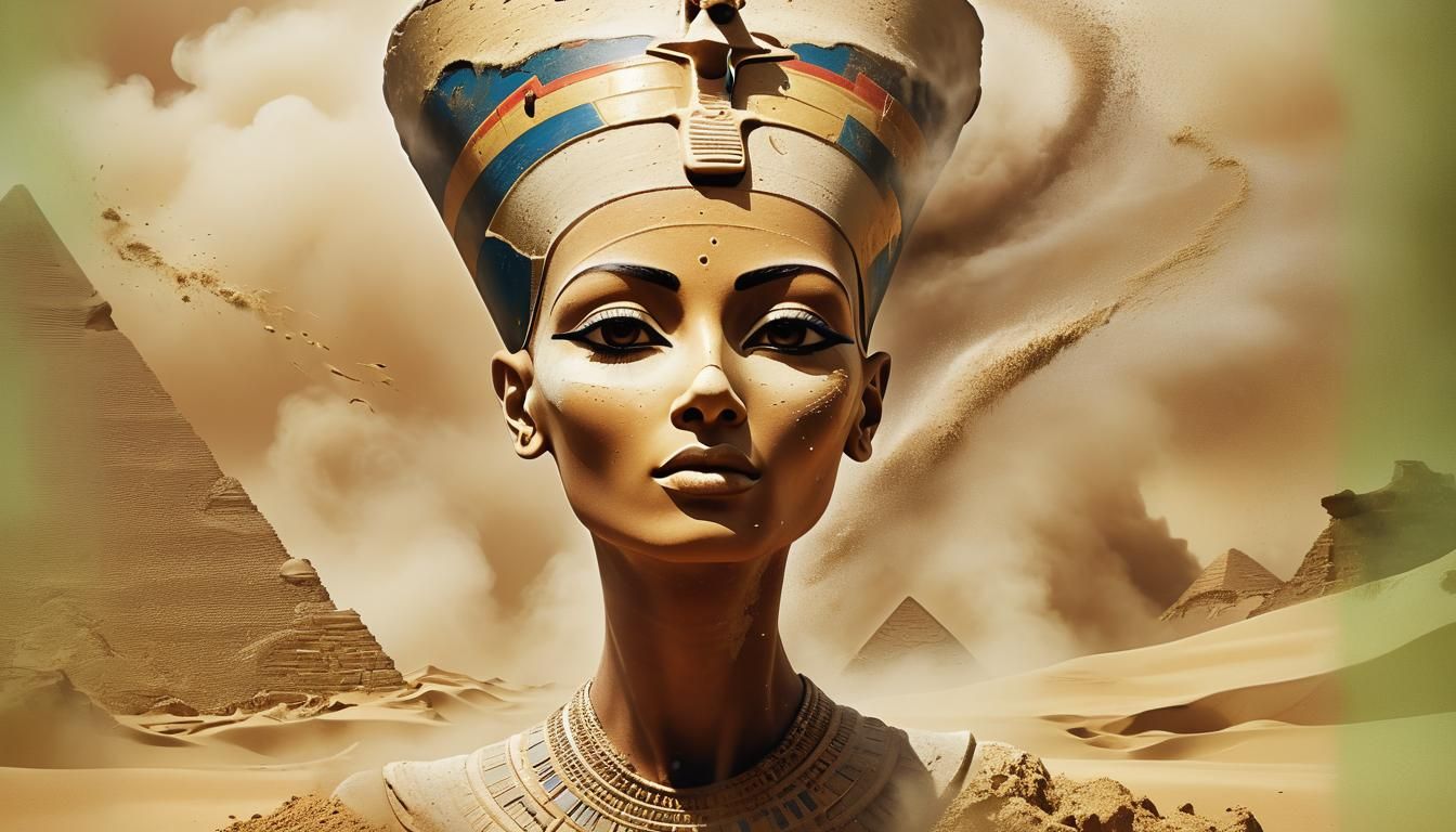 Nefertiti Portrait in Surrealist Sandstorm, Sepia Tone