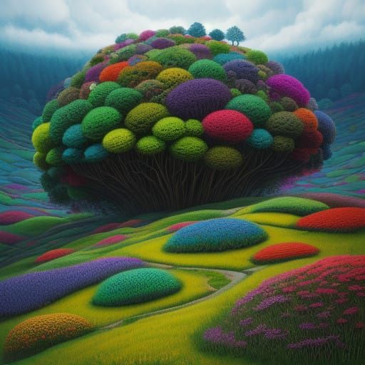 Surreal Crochet Landscape with Whimsical Textures