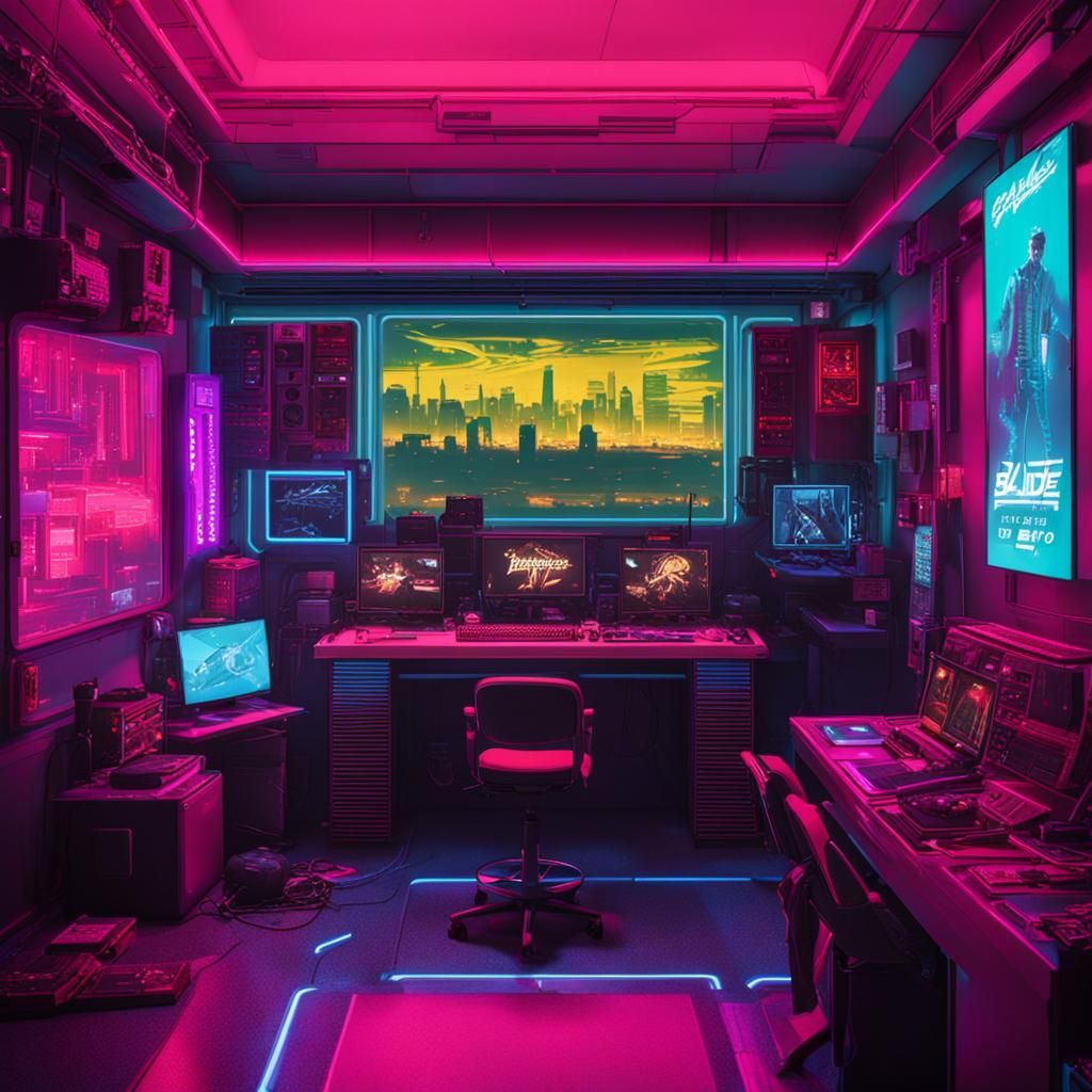 Cyberpunk 2099 Gaming Room with Neon Lighting