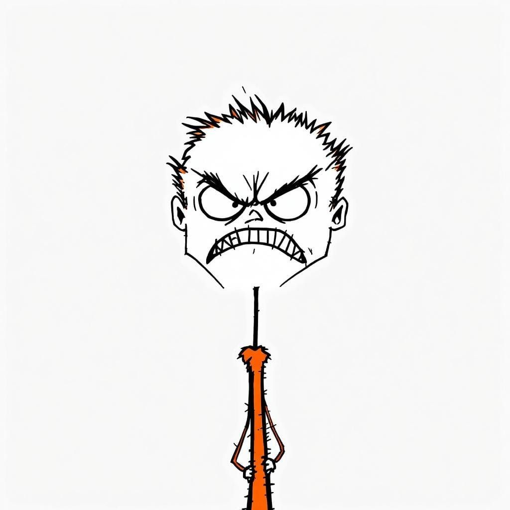 Angry Orange Stick Figure on White Background