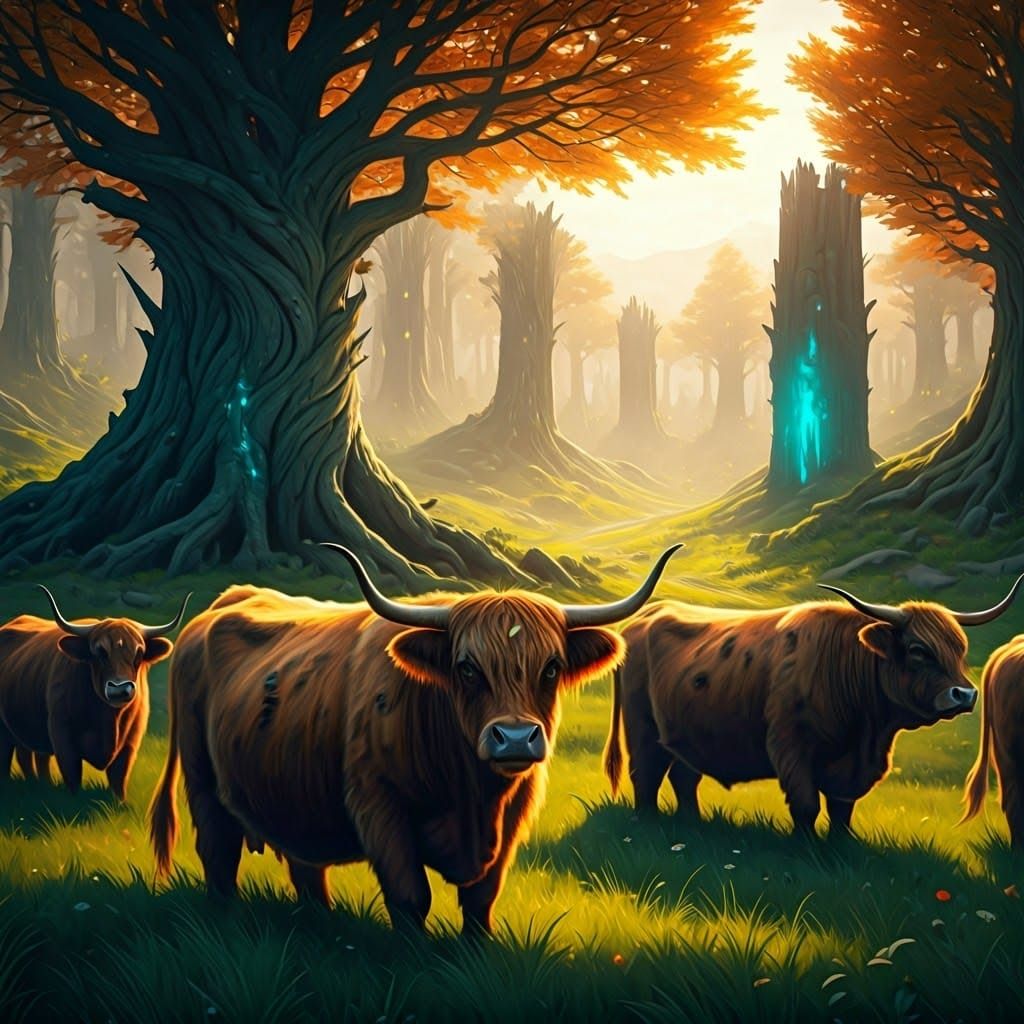 Majestic Herd of Cows in Lush Landscape