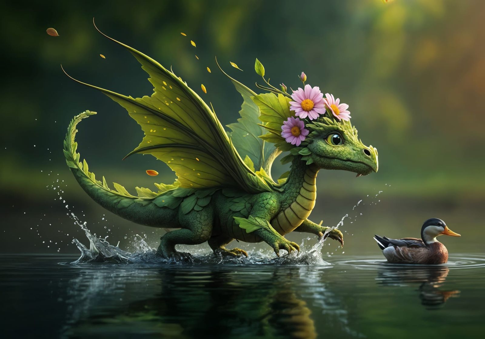 Playful Dragon and Duck Chase Scene