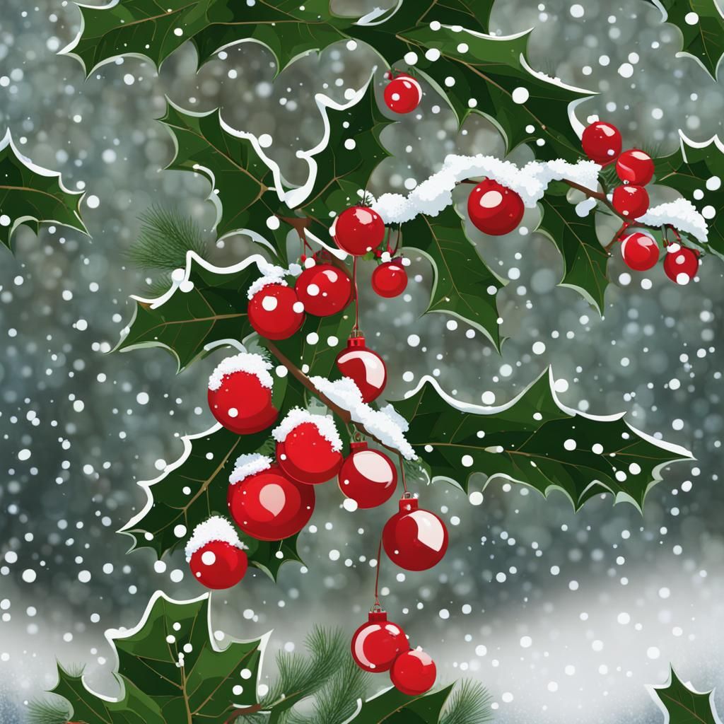 Christmas Tree with Holly and Berries