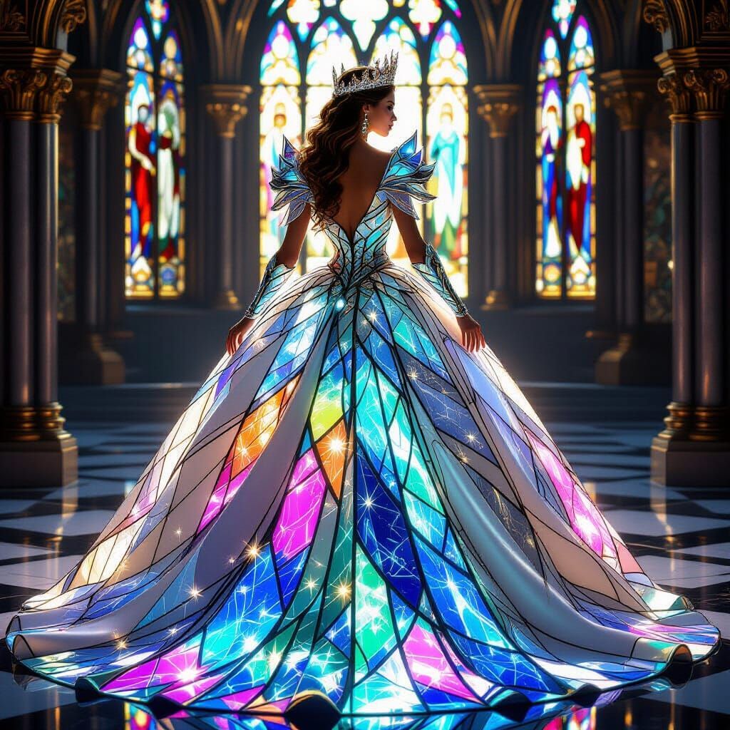 Regal Queen in Iridescent Glass Ballgown
