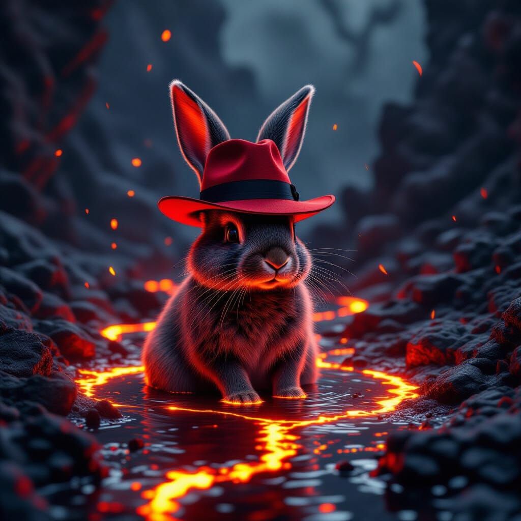 Rabbit in Fedora Amidst Lava River Concept Art