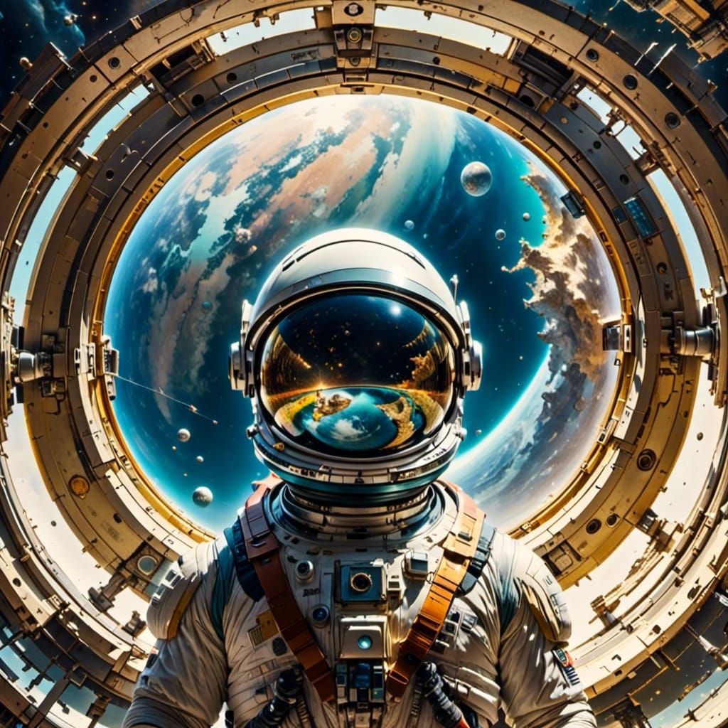 Astronaut Contemplates Earth: Hyperrealistic Space Art