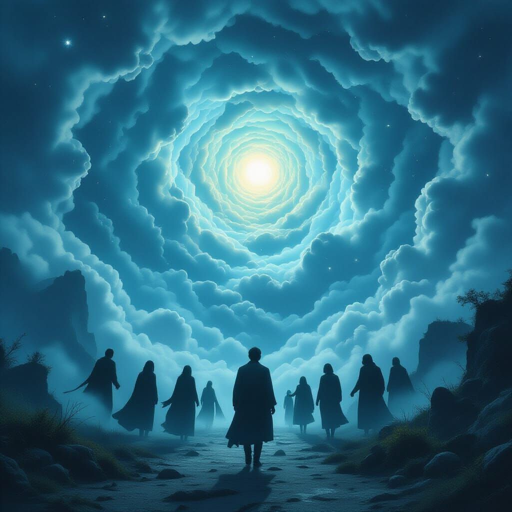 Mystical Time Travelers in a Dark Tarot Card Style