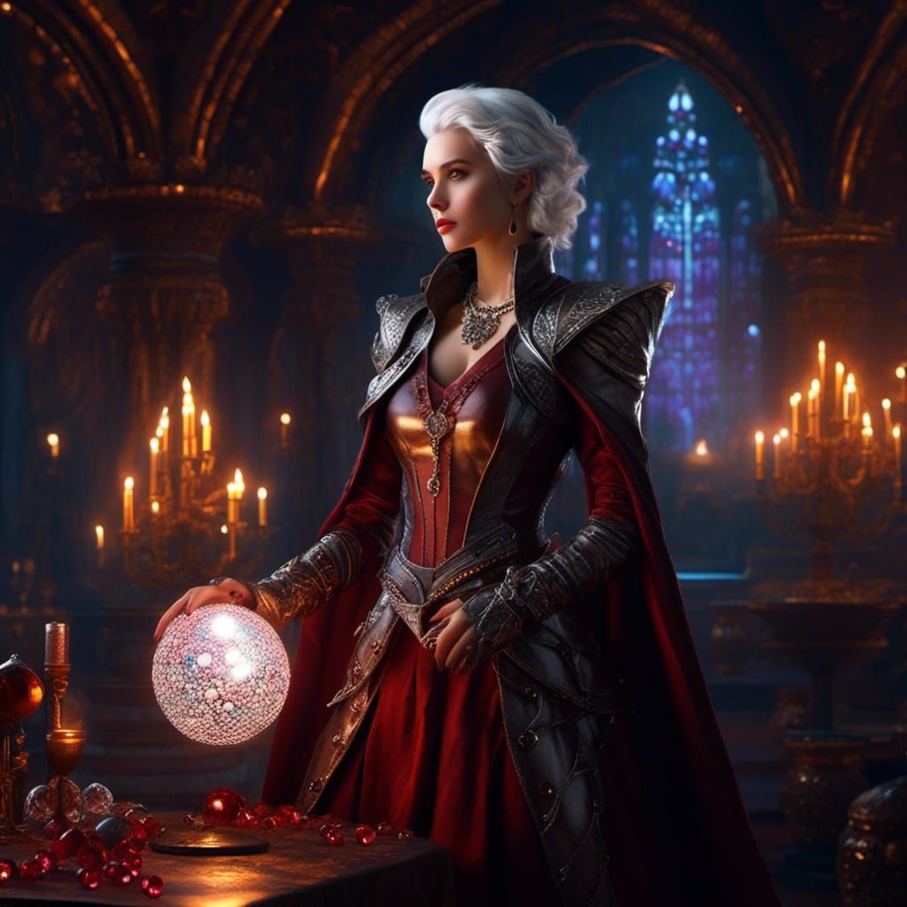 Dark Fantasy Lady with Rapier and Gem Orb