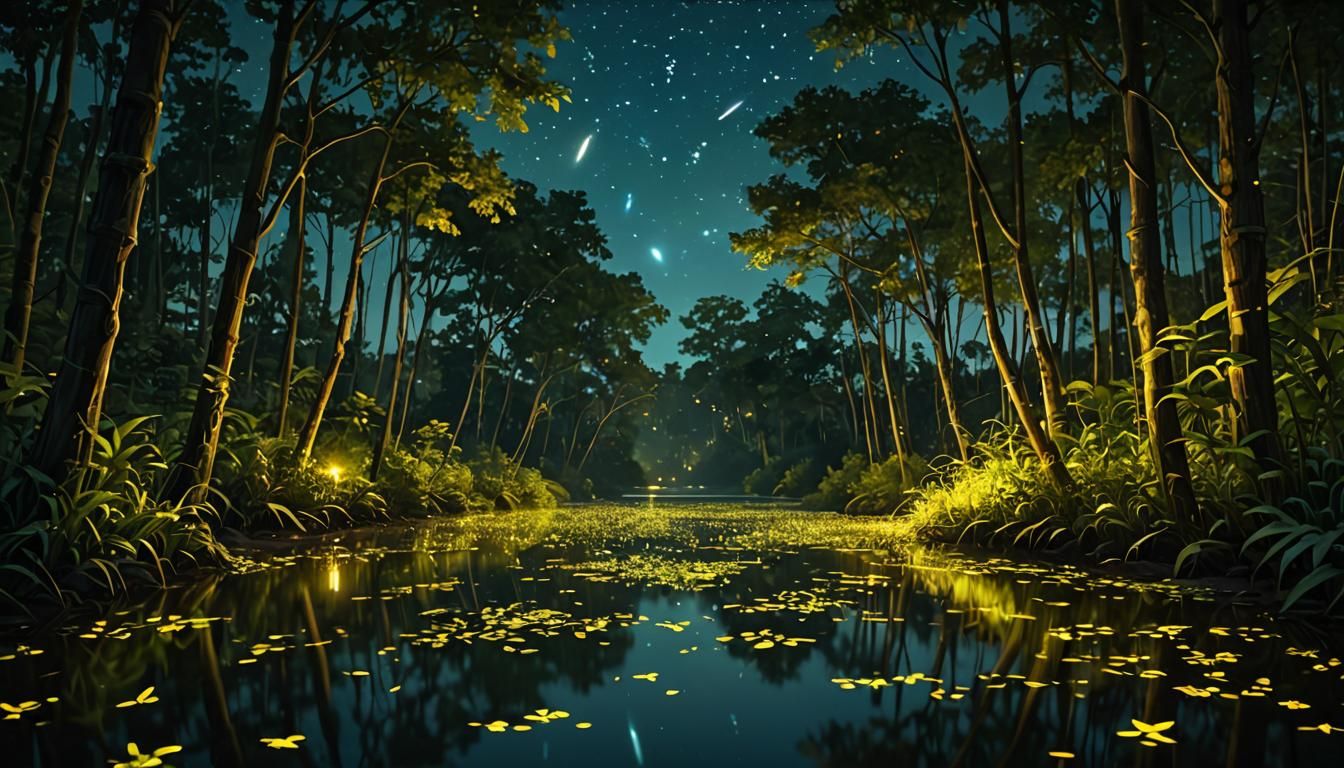 Bioluminescent Fireflies in Tonalist Luminism Photograph