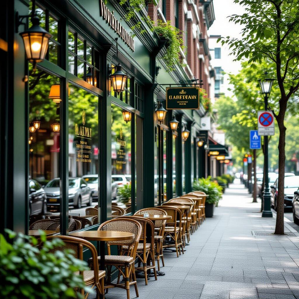 Taipei Vegetarian Restaurant: Green Facade, Bokeh Effect
