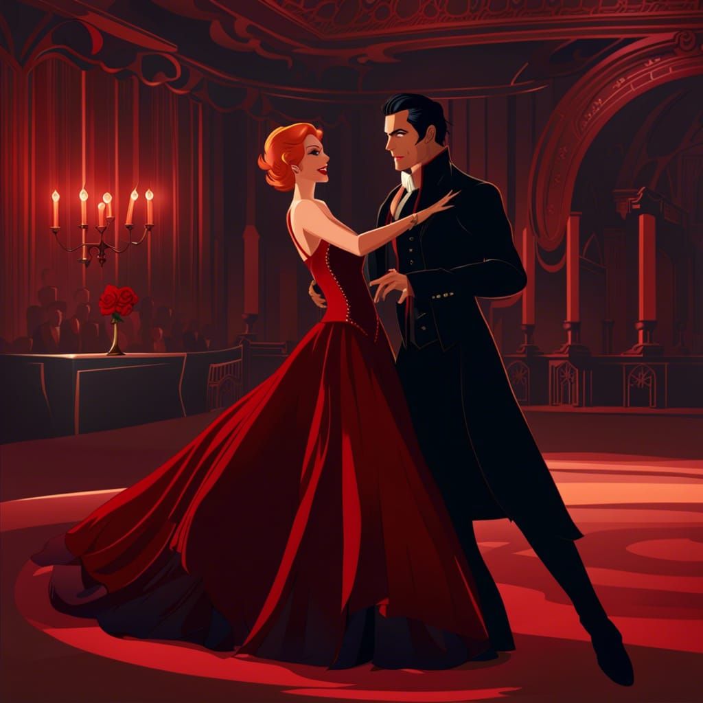 Elegant Vampire Couple Dancing in Ballroom