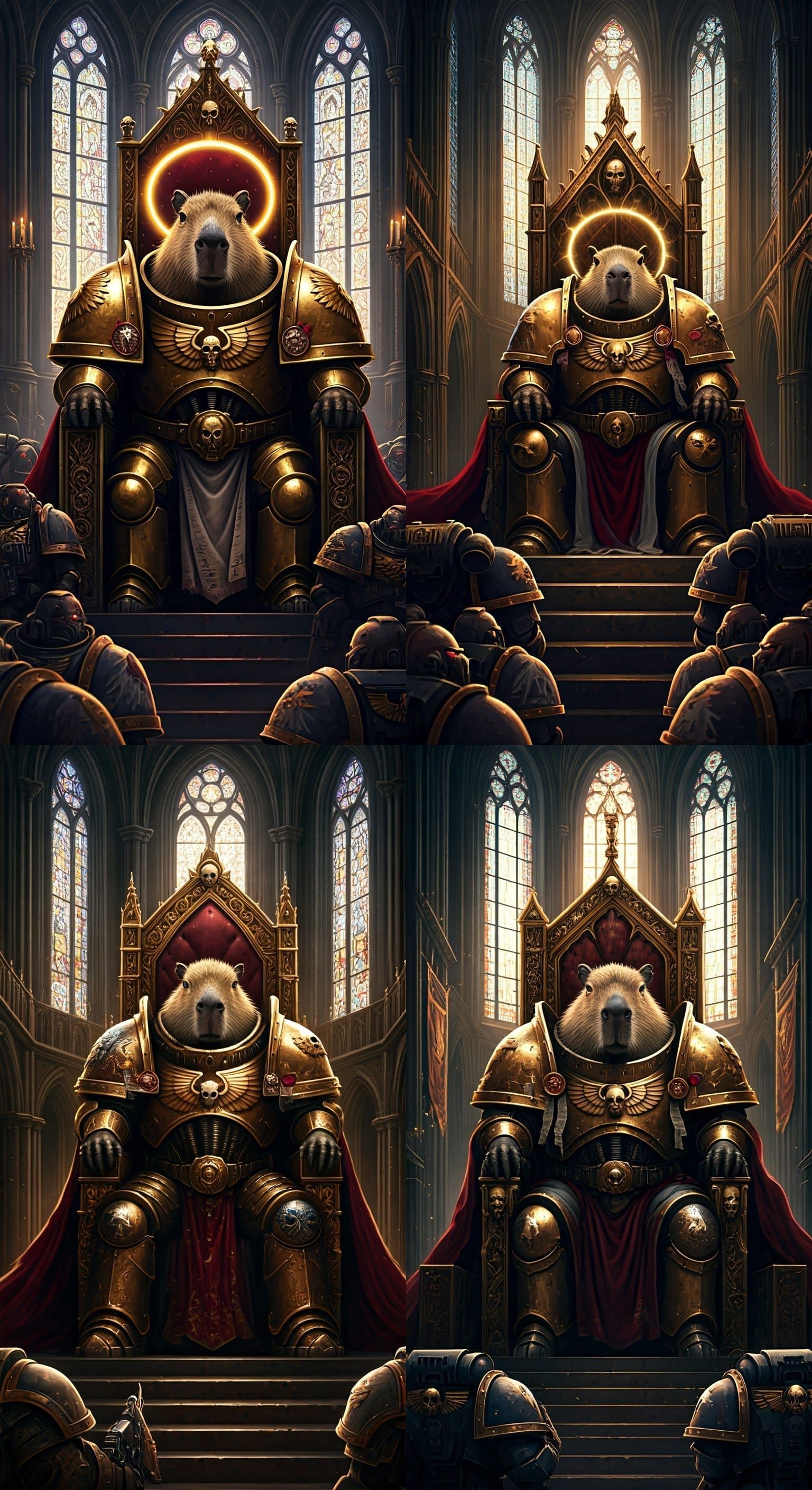 Warhammer 40K God-Emperor Capybara in Gothic Architecture